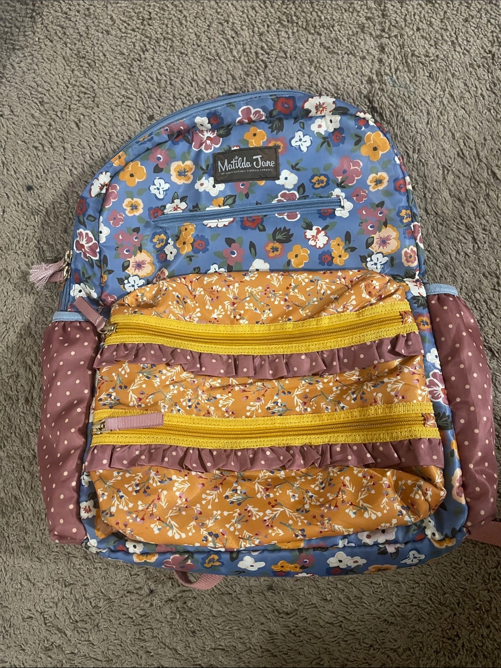 Matilda Jane Kids Floral Backpack - Blue, Mustard & Mauve